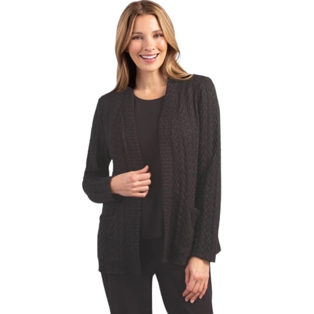 NWT HABITAT Shawl Pocket Jacket Black Cobblestone Knit Cardigan Size L